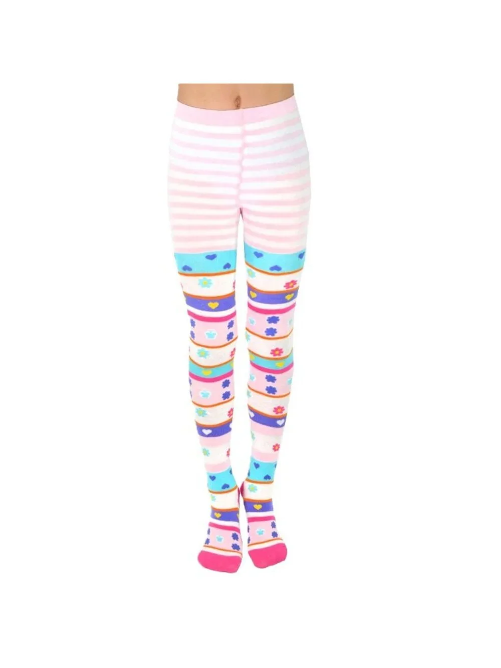 Little Girls Fashion Casual Cotton Tights 3 Pairs Stripes Hear Flowers 9-10